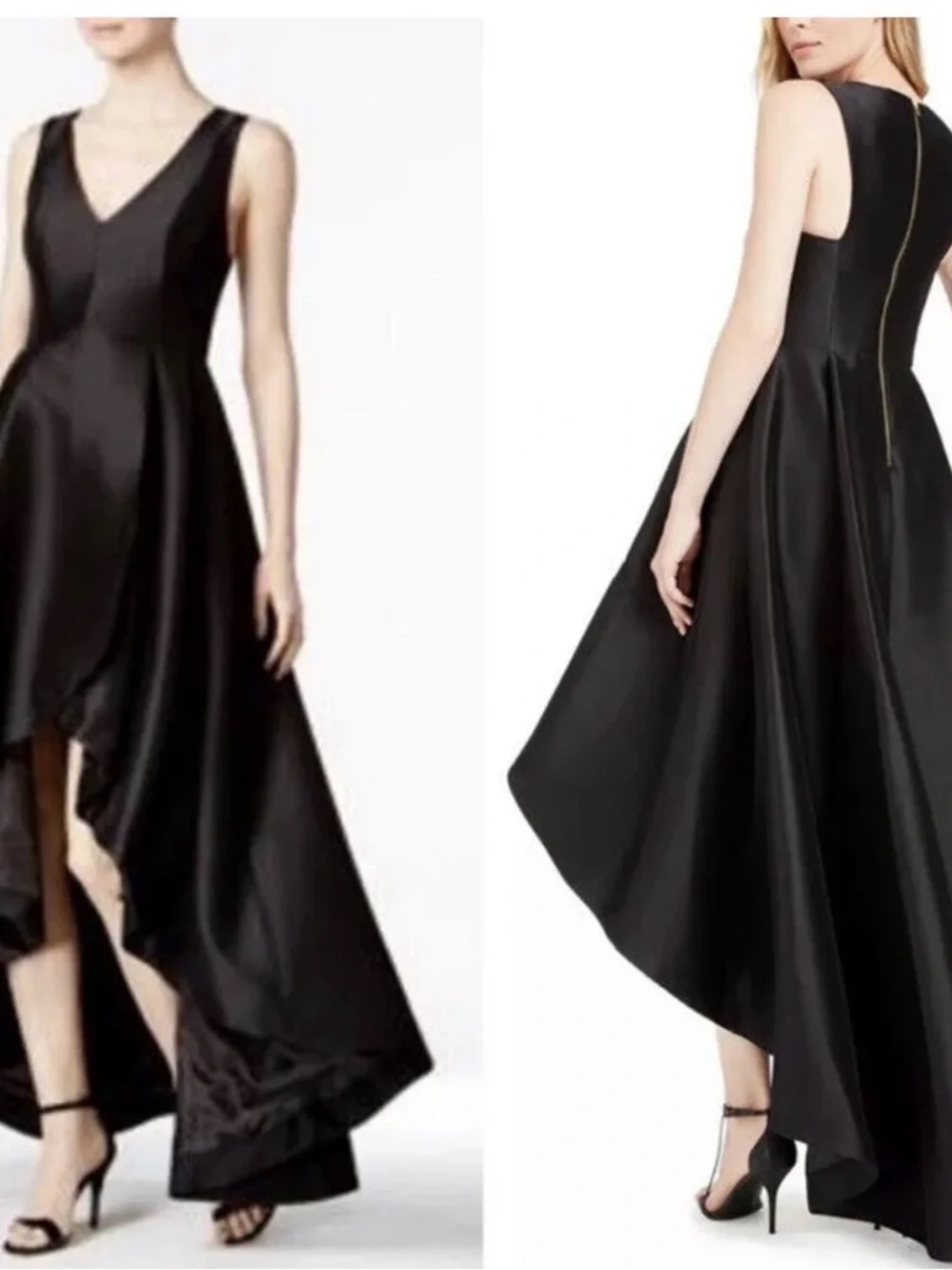 Calvin Klein Black High-Low Satin Gown